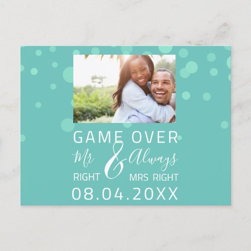 Game Over Funny Save The Date Wedding Aqua Photo Postcard