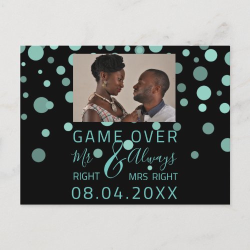 Game Over Funny Save The Date Wedding Aqua Photo Postcard