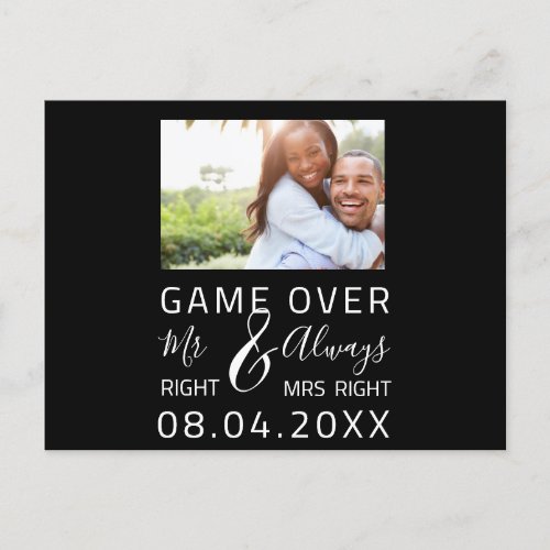 Game Over Funny Save The Date Wedding Black Photo Postcard