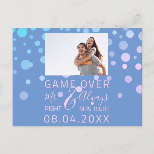 Game Over Funny Save The Date Wedding Blue Photo Postcard