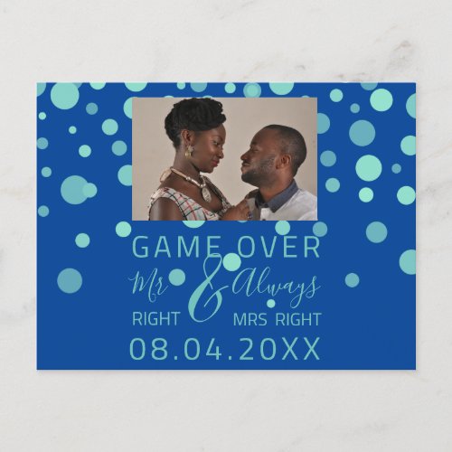 Game Over Funny Save The Date Wedding Blue Photo Postcard