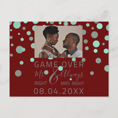 Game Over Funny Save The Date Wedding Burgun Photo Postcard