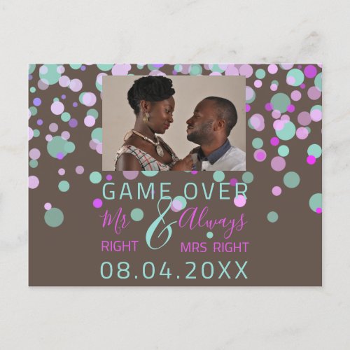 Game Over Funny Save The Date Wedding Confet Photo Postcard