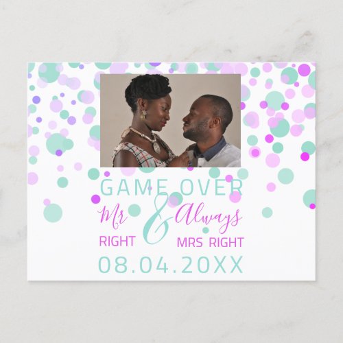 Game Over Funny Save The Date Wedding Confet Photo Postcard