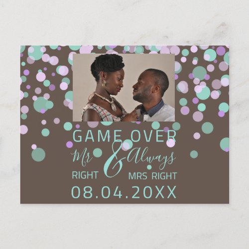 Game Over Funny Save The Date Wedding Confet Photo Postcard