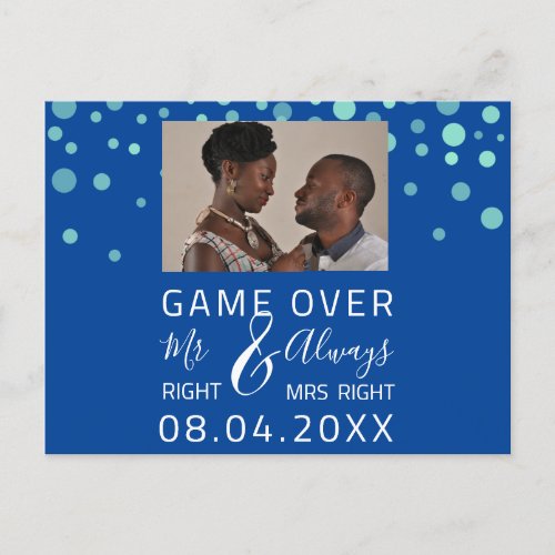 Game Over Funny Save The Date Wedding Confet Photo Postcard