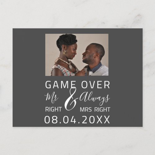 Game Over Funny Save The Date Wedding Gray Photo Postcard