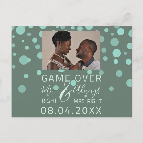 Game Over Funny Save The Date Wedding Green Photo Postcard