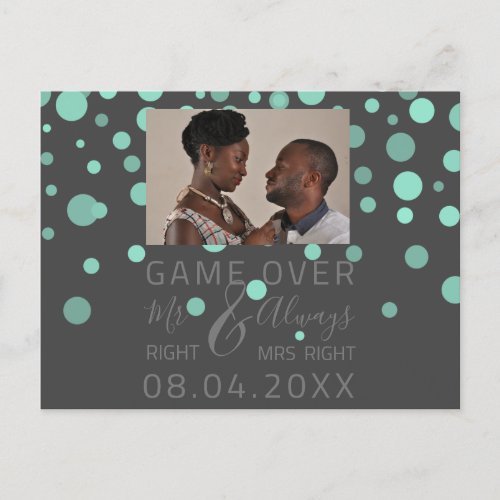 Game Over Funny Save The Date Wedding Mint Photo Postcard