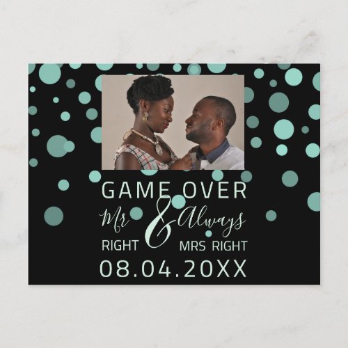Game Over Funny Save The Date Wedding Mint Photo Postcard