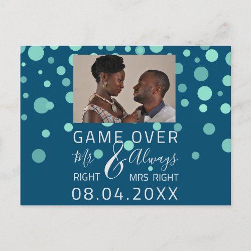 Game Over Funny Save The Date Wedding Navy Photo Postcard