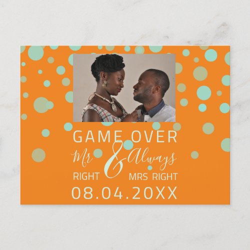 Game Over Funny Save The Date Wedding Orange Photo Postcard