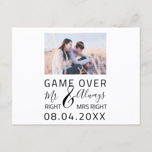 Game Over Funny Save The Date Wedding Photo Postcard