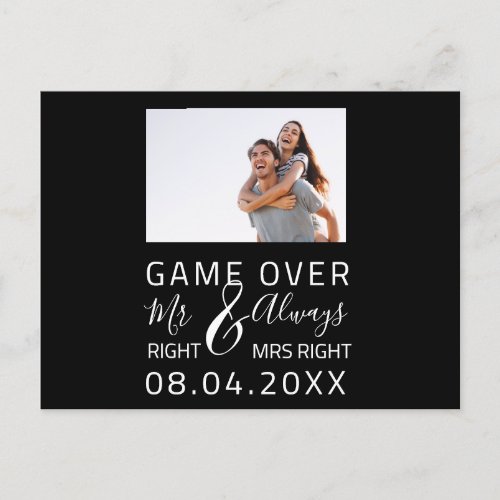 Game Over Funny Save The Date Wedding Photo Postcard