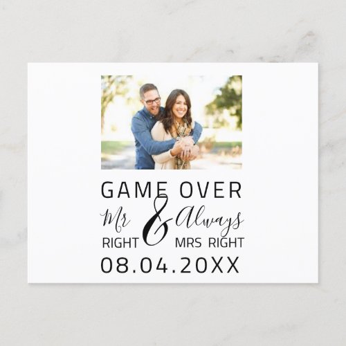 Game Over Funny Save The Date Wedding Photo Postcard