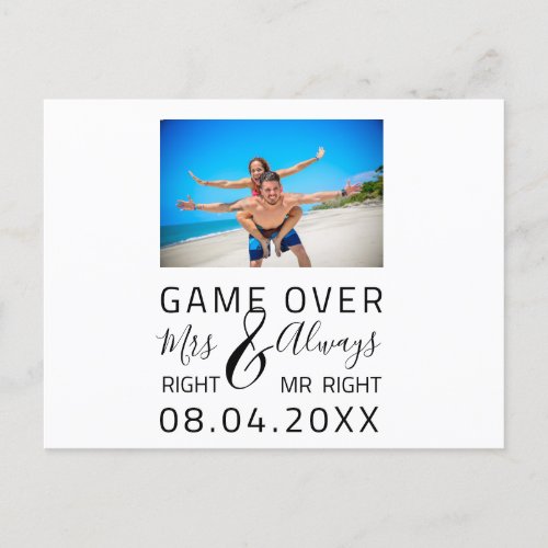 Game Over Funny Save The Date Wedding Photo Postcard