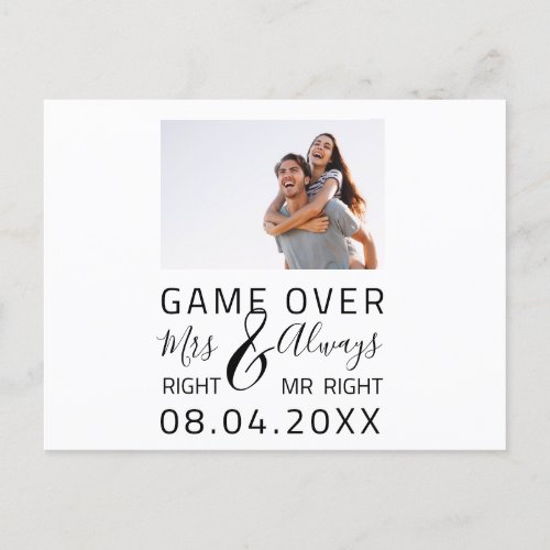 Game Over Funny Save The Date Wedding Photo Postcard