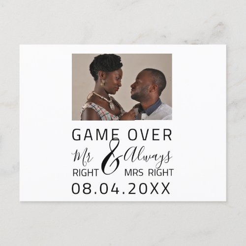 Game Over Funny Save The Date Wedding Photo Postcard