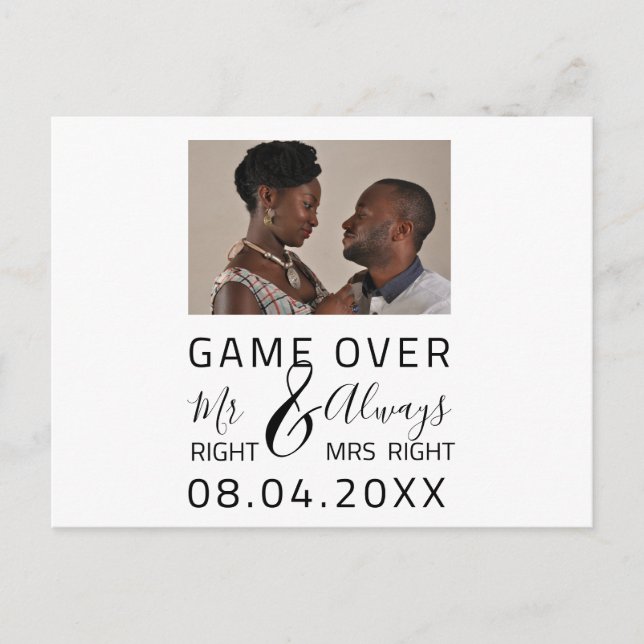 Game Over Funny Save The Date Wedding Photo Postcard (Front)