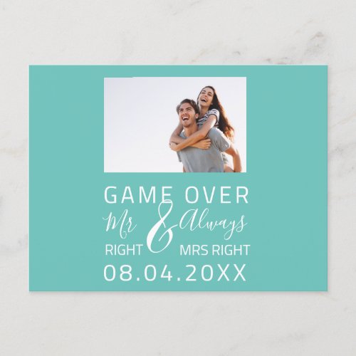 Game Over Funny Save The Date Wedding Photo Postcard