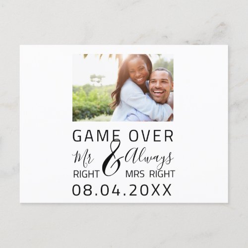 Game Over Funny Save The Date Wedding Photo Postcard