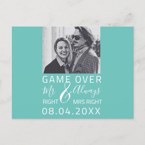 Game Over Funny Save The Date Wedding Photo Postcard