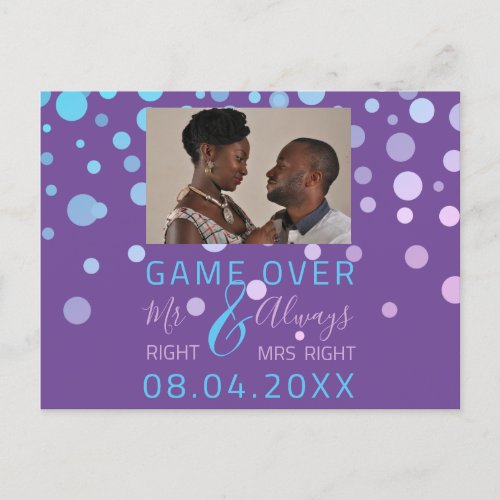 Game Over Funny Save The Date Wedding Purple Photo Postcard