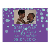 Game Over Funny Save The Date Wedding Purple Photo Postcard