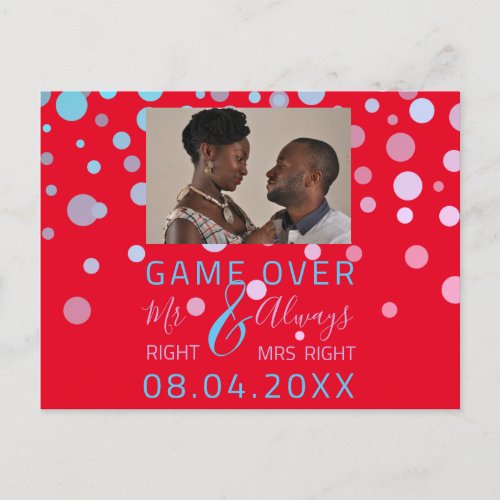 Game Over Funny Save The Date Wedding Red BluPhoto Postcard