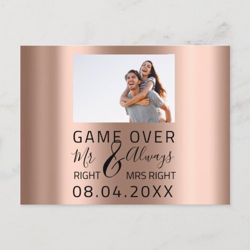 Game Over Funny Skinny Save The Date Wedding Photo Postcard