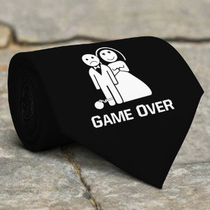 Game Over Funny Wedding Saying Black And White Neck Tie