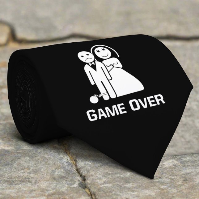 Game Over Funny Wedding Saying Black And White Neck Tie (Creator Uploaded)