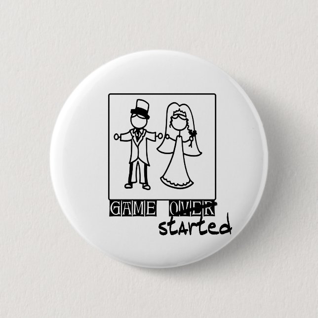 game over game started wedding t-shirt button (Front)