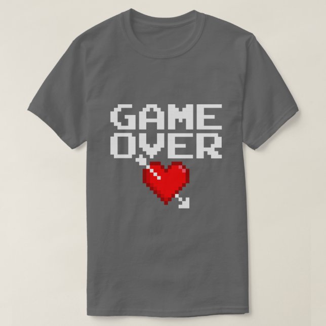 Game Over Gamer Valentine 8 Bit Gaming Pixel Heart T-Shirt (Design Front)