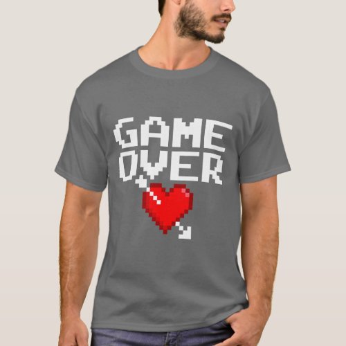 Game Over Gamer Valentine 8 Bit Gaming Pixel Heart T_Shirt