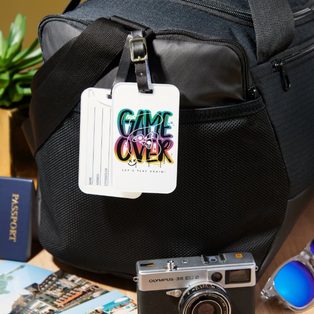 Game over graffiti joystick gamer luggage tag (Front & Back)