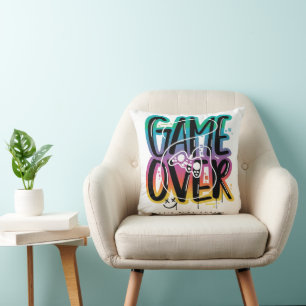Game over graffiti joystick gamer throw pillow