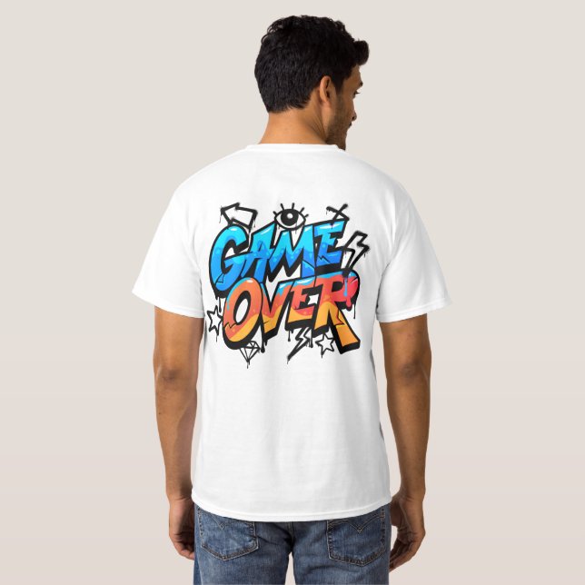 Game Over Graffiti Style Gamer T-Shirt – Bold Blue (Back Full)