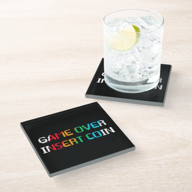 Game Over Insert Coin Glass Coaster (Angled)
