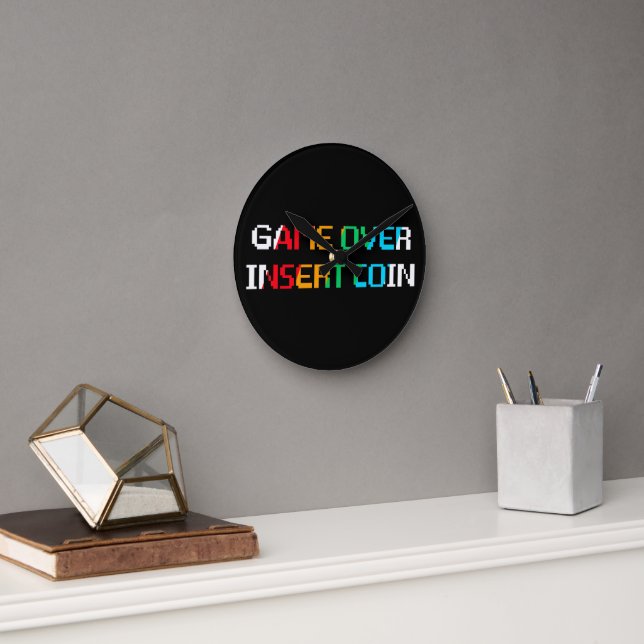 Game Over Insert Coin Round Clock (Office)