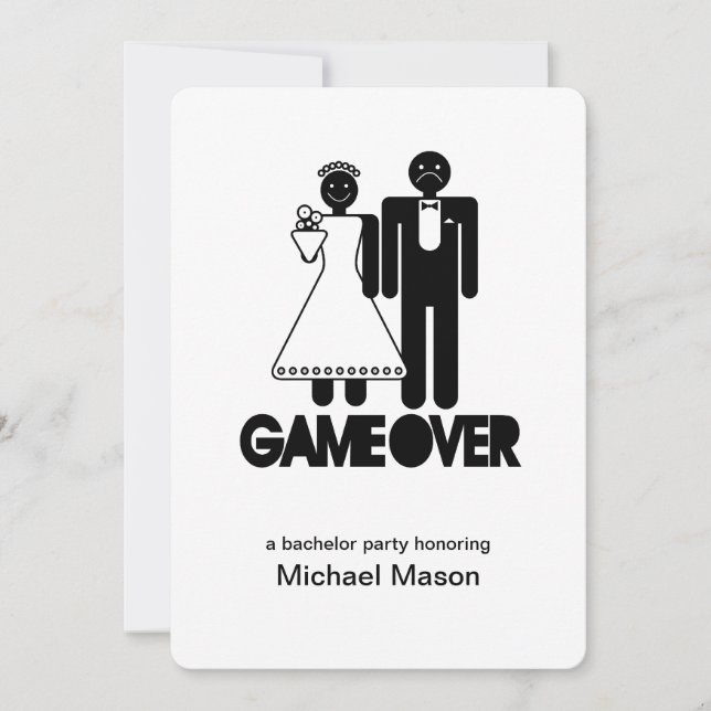 Game Over - Last day as a free man Bachleor Party Invitation (Front)