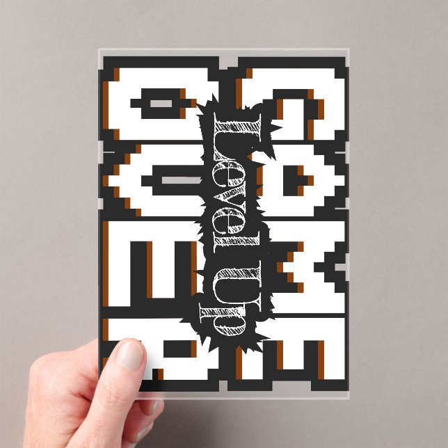 Game Over, Level Up: Pixelated Retro Game World Acrylic Invitations (Insitu (Handheld))