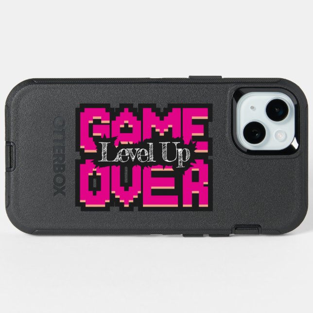 Game Over, Level Up: Pixelated Retro Game World iPhone 15 Plus Case (Back Horizontal)