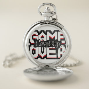 Game Over, Level Up: Pixelated Retro Game World Pocket Watch