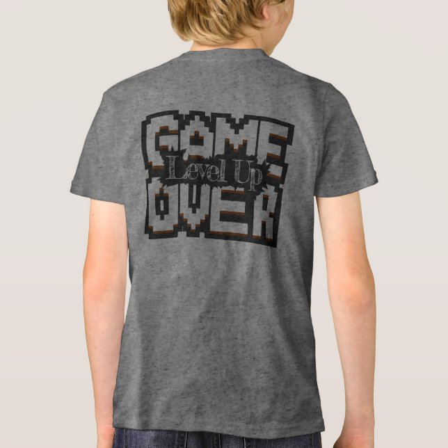 Game Over, Level Up: Pixelated Retro Game World Tri-Blend Shirt (Back)