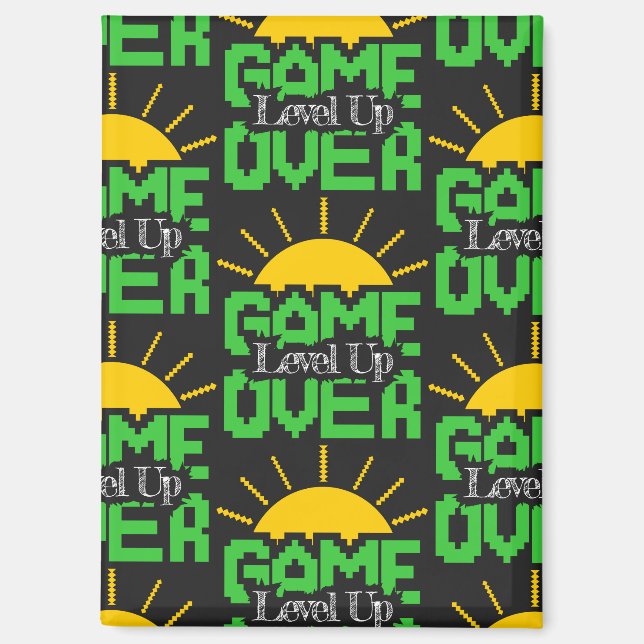 Game Over, Level Up: Retro Pixel Block Adventure Magnet (Front)