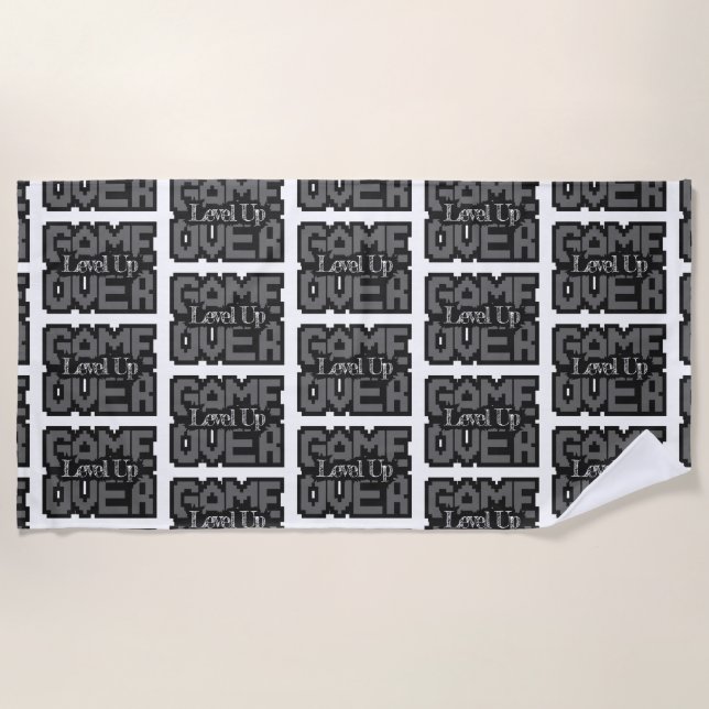 Game Over, Level Up: Retro Pixel Sandbox Adventure Beach Towel (Front)