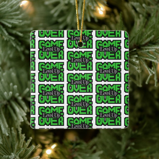 Game Over, Level Up: Retro Pixel Sandbox Adventure Ceramic Ornament (Tree)