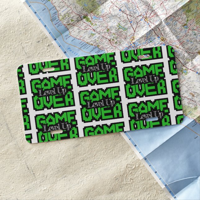 Game Over, Level Up: Retro Pixel Sandbox Adventure License Plate (In Situ)