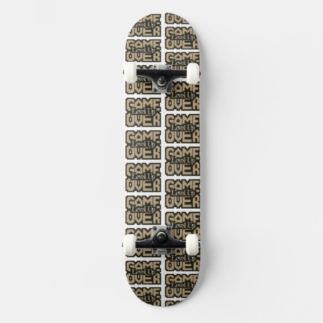 Game Over, Level Up: Retro Pixel Sandbox Adventure Skateboard (Front)